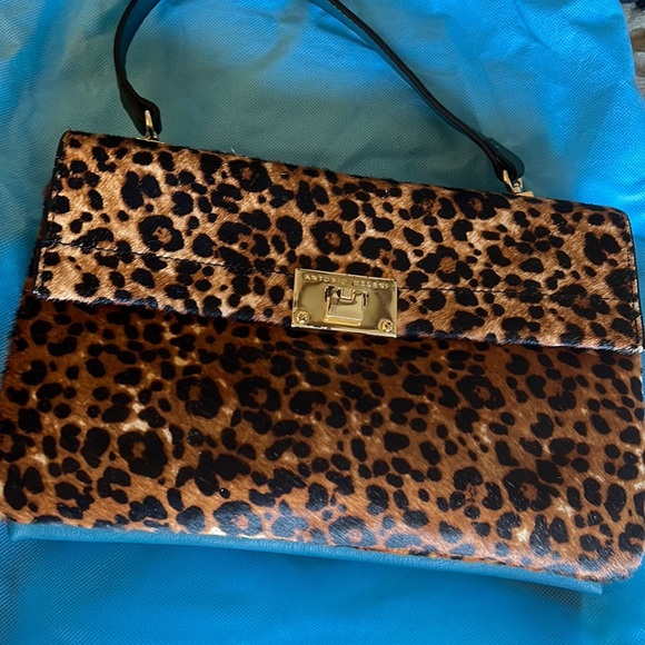 Antonio Melani Calf Hair Leopard Print and aqua green Shoulder Bag and handbag - Picture 1 of 4